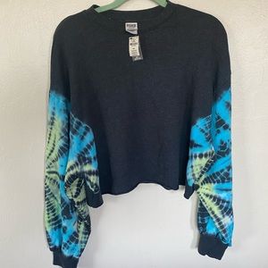 Pink tye dye long sleeve grey /blue crop top